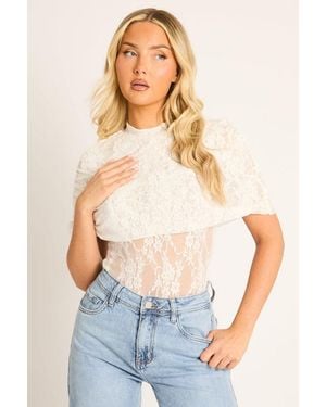 Rebellious Fashion Lace Cape Detail Bodysuit - Blue