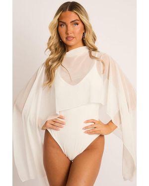 Rebellious Fashion Mesh Cape Bodysuit - Blue
