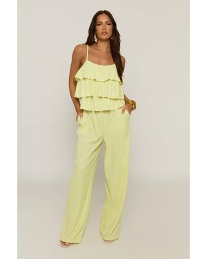 Rebellious Fashion Textured Ruffle Cami Top And Wide Leg Trouser Co-Ord Set - Multicolour