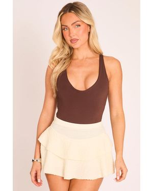 Rebellious Fashion Textured Flippy Skort - Natural