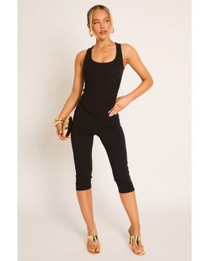 Rebellious Fashion Corset Top And Capri Pant Co-Ord Set - Black