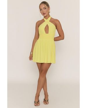 Rebellious Fashion Halterneck Shirred Skater Dress - Yellow