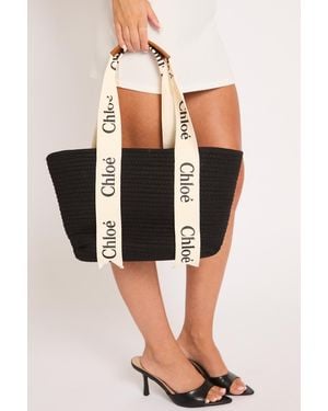 Rebellious Fashion Logo Detail Woven Tote Bag - Black