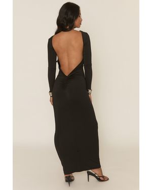 Rebellious Fashion Low Back Ruched Maxi Dress - Black