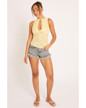 Rebellious Fashion Acid Wash Denim Frayed Micro Shorts - Grey