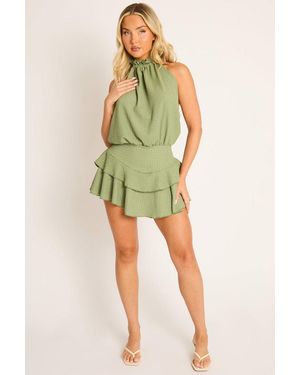 Rebellious Fashion Textured Flippy Playsuit - Natural