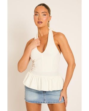 Rebellious Fashion Halterneck Peplum Top - White