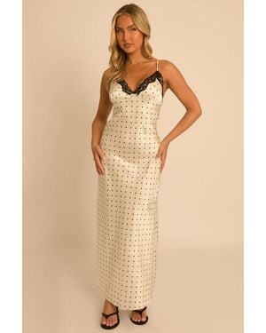 Rebellious Fashion Ivory Polka Dot Satin Slip Maxi Dress - Natural