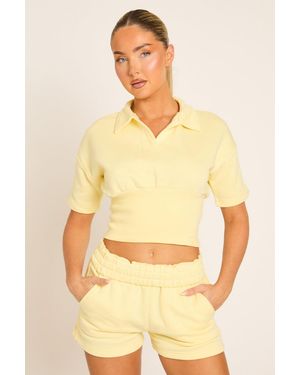 Rebellious Fashion Polo Top And Shorts Loungewear Co-Ord Set - Yellow