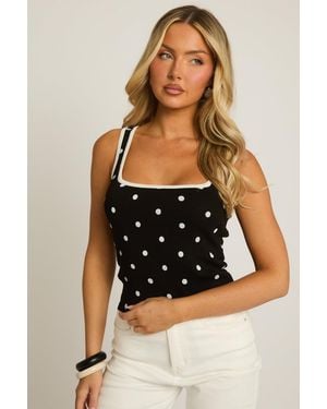 Rebellious Fashion Contrast Polka Vest Top - Black