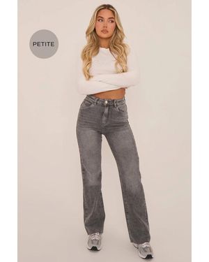 Rebellious Fashion Petite Stretch Straight Leg Frayed Hem Jeans - Natural