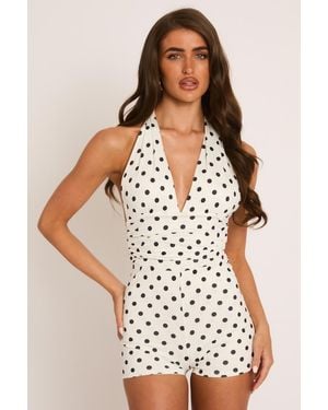 Rebellious Fashion Halter Neck Plunge Tie Back Playsuit - Multicolour