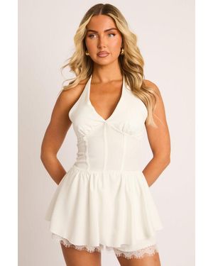 Rebellious Fashion Lace Trim Frill Skort Playsuit - Natural