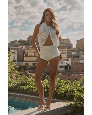 Rebellious Fashion Lace Blouson Playsuit - White