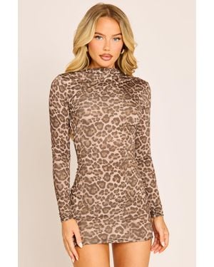 Rebellious Fashion High Neck Ruched Mini Dress - Brown