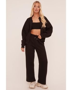 Rebellious Fashion Zip Front Bomber And Joggers Co-Ord Set - Black