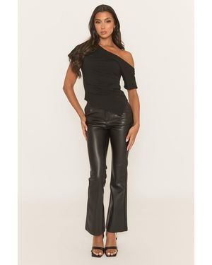 Rebellious Fashion Pu Flared Trousers - Black