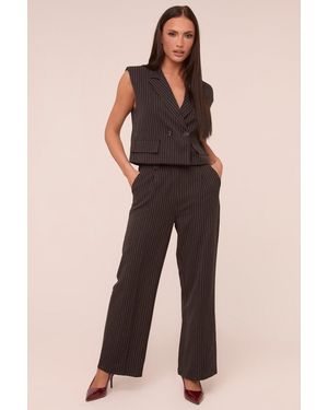 Rebellious Fashion Pin Stripe Boxy Waist Coat & Straight Leg Trouser Co-Ord Set - Black