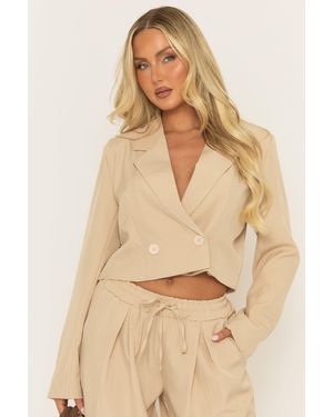 Rebellious Fashion Tailored Boxy Crop Blazer - Natural