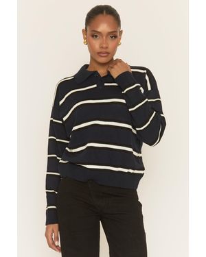 Rebellious Fashion Stripe Collared Knit Jumper - Black