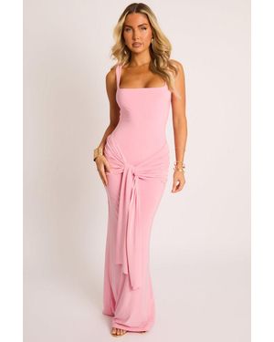Rebellious Fashion Square Neck Tie Front Maxi Dress - Pink