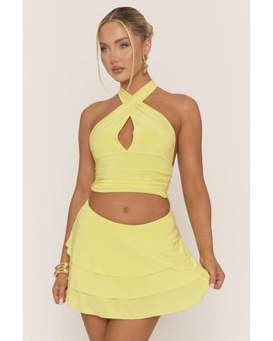 Rebellious Fashion Halterneck Top And Ruffle Mini Skirt Co-Ord Set - Yellow