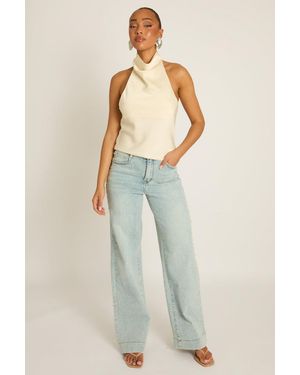 Rebellious Fashion Stud Detail Wide Leg Jeans - Blue