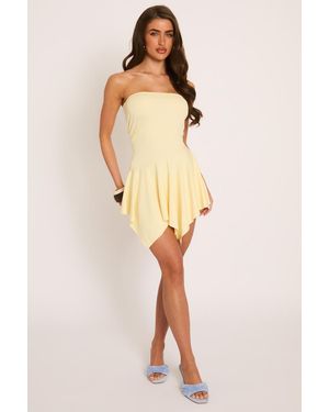 Rebellious Fashion Bandeau Asymmetric Frill Hem Mini Dress - Natural