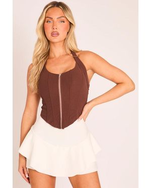 Rebellious Fashion Boned Halterneck Corset Top - Brown