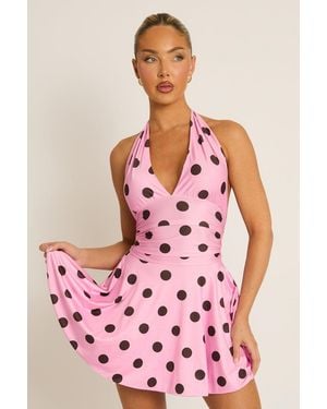 Rebellious Fashion Halter Plunge Neck Mini Dress - Pink