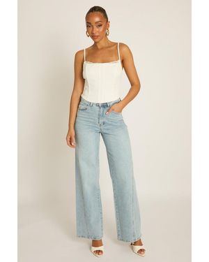 Rebellious Fashion Seam Detail Wide Leg Jeans - Blue