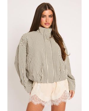 Rebellious Fashion Check Bomber Jacket - Natural