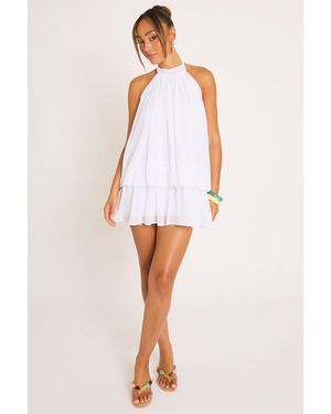 Rebellious Fashion Halterneck Blouson Mini Dress - White