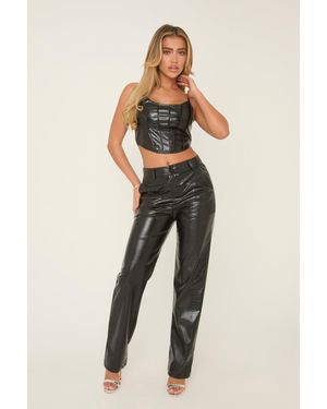 Rebellious Fashion Faux Leather Corset And Trouser Co-Ord - Black