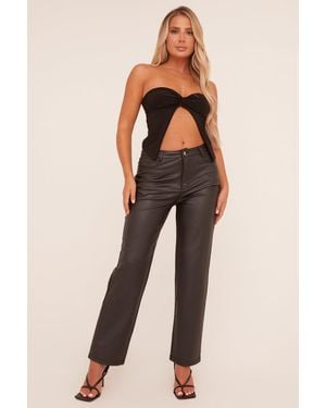 Rebellious Fashion Faux Leather High Waist Straight Leg Trousers - Black