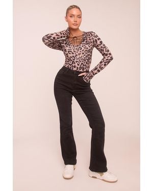 Rebellious Fashion High Waist Kick Flare Denim Jeans - Pink