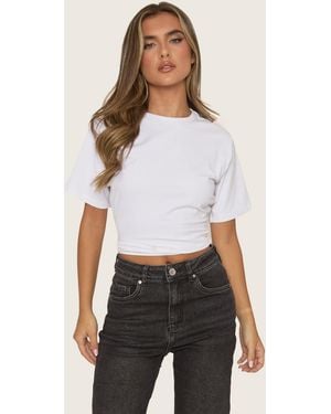 Rebellious Fashion Short Sleeve Cinched Waist T-Shirt - White