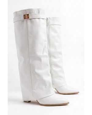 Rebellious Fashion Pu Trim Detail Layered Knee High Boots - White