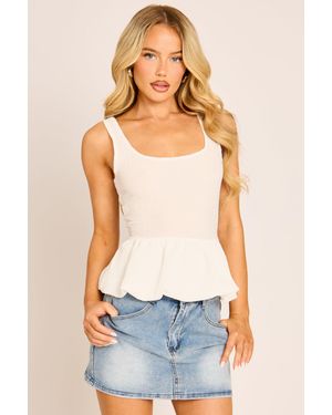 Rebellious Fashion Textured Peplum Top - White