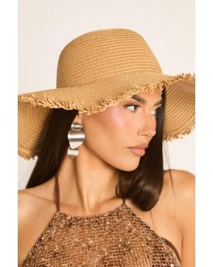 Rebellious Fashion Frayed Trim Straw Sun Hat - Natural