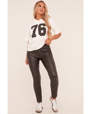 Rebellious Fashion Faux Leather High Waist Leggings - Natural