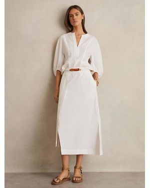 Reiss Poplin Belted Split Midi Skirt - Natural