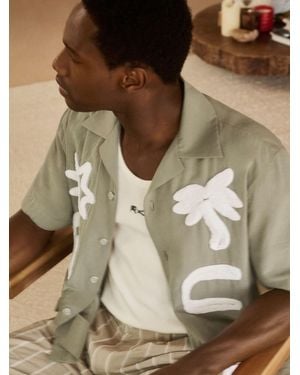Reiss Palco - Sage/white | Ché Motif-embroidered Shirt, M - Brown