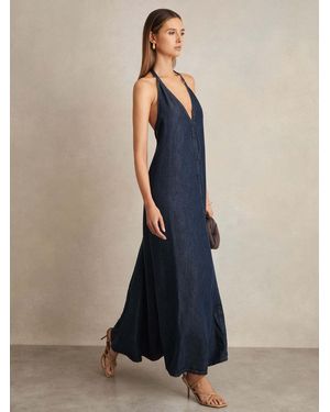 Reiss Denim Halterneck Maxi Dress - Blue