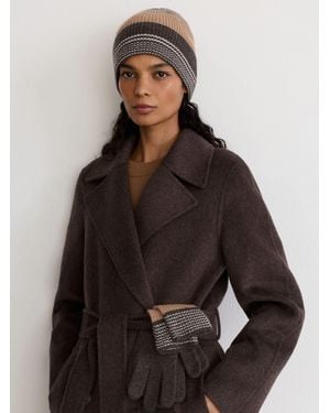 Reiss Freya - Chocolate Wool-blend Striped Rib-knit Beanie, One - Brown