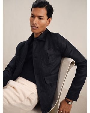 Reiss Adam - Navy Linen Four-pocket Jacket, Xxl - Black