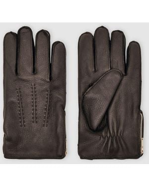 Reiss Lowa - Dark Brown Iowa Leather Zip-side Gloves, S - Black