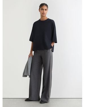 Reiss Cotton Ribbed-Neck Oversized T-Shirt - Blue