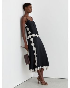 Reiss Doa - Navy Satin Floral-lace Trim Cami Top, Us 4 - White