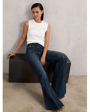 Reiss Petite Button-Pocket Flared Jeans - Blue